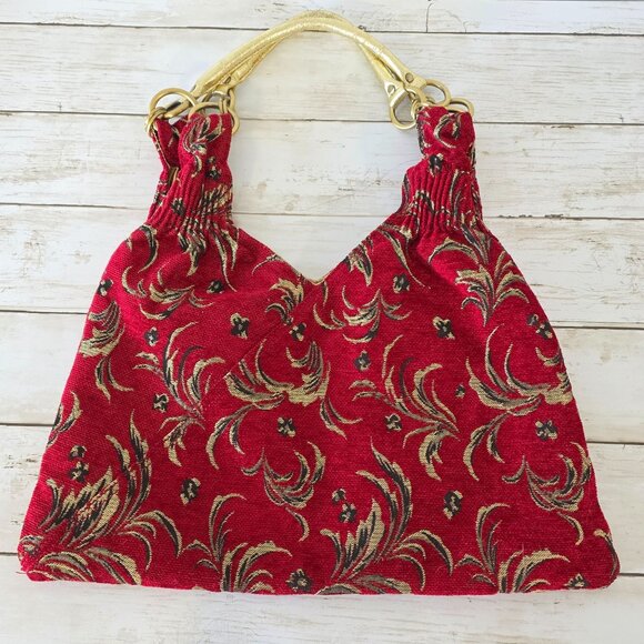 Vintage Y2K Rampage Burgundy Red Gold Tapestry Bag Purse Glam Regency Statement - Picture 2 of 9